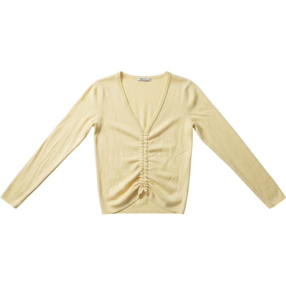 Alexander Wang Merino Wool Ruched Tie Front Cardigan Long Sleeve Cream